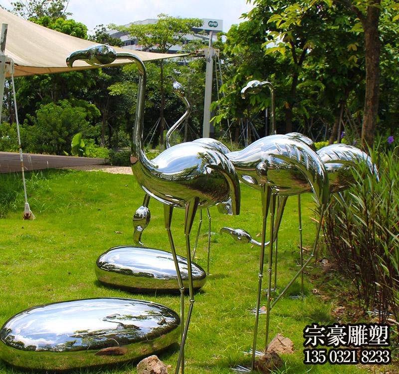 鏡面不銹鋼火烈鳥(niǎo)動(dòng)物擺件